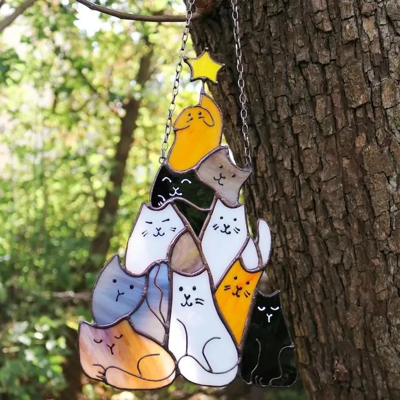 🔥LAST DAY 50% OFF - 😻Cat Christmas Tree Suncatcher Ornament