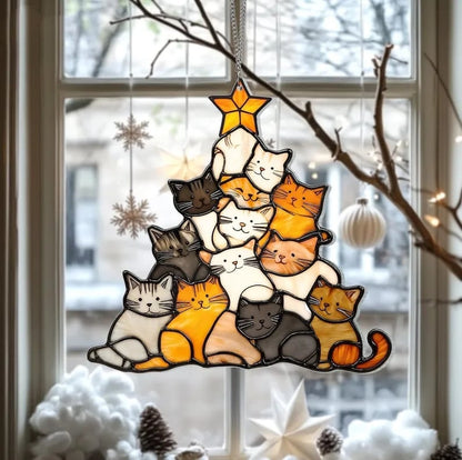 🔥LAST DAY 50% OFF - 😻Cat Christmas Tree Suncatcher Ornament