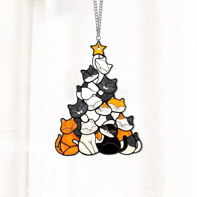 🔥LAST DAY 50% OFF - 😻Cat Christmas Tree Suncatcher Ornament